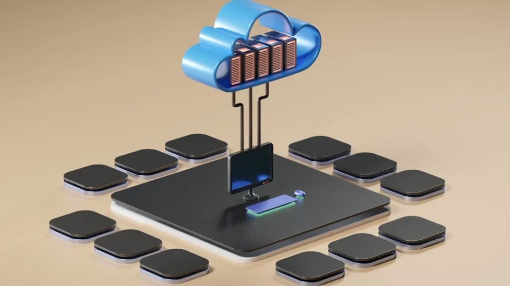 Ilustrasi cara mencadangkan data di cloud storage melalui perangkat komputer
